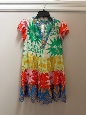 Like New Anthropologie Multicolor 'Tu Es Soleil' Tiered Coverup Dress Sz S